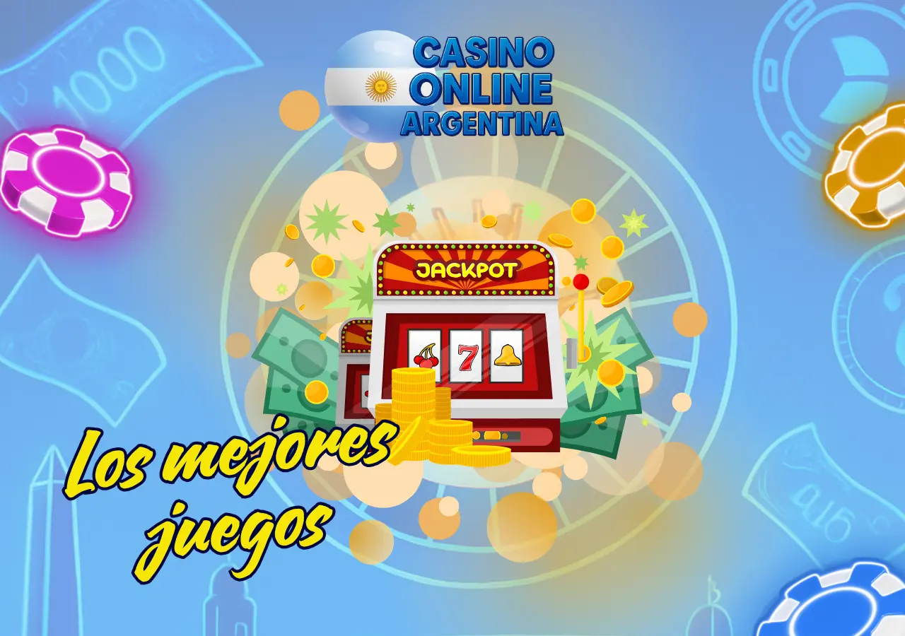 Tragamonedas con el texto Jackpot y billetes que muestran los mejores juegos disponibles en Casino Online Argentina